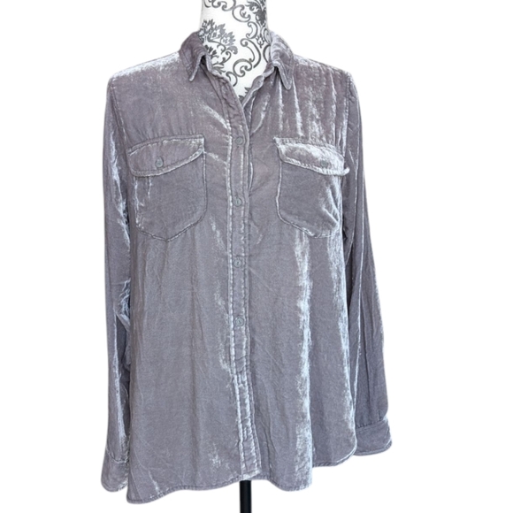 J. Crew Classic-fit Shirt Womens 10 Y2K Whimsigoth Grunge Drapey Velvet Pewter - Picture 2 of 14